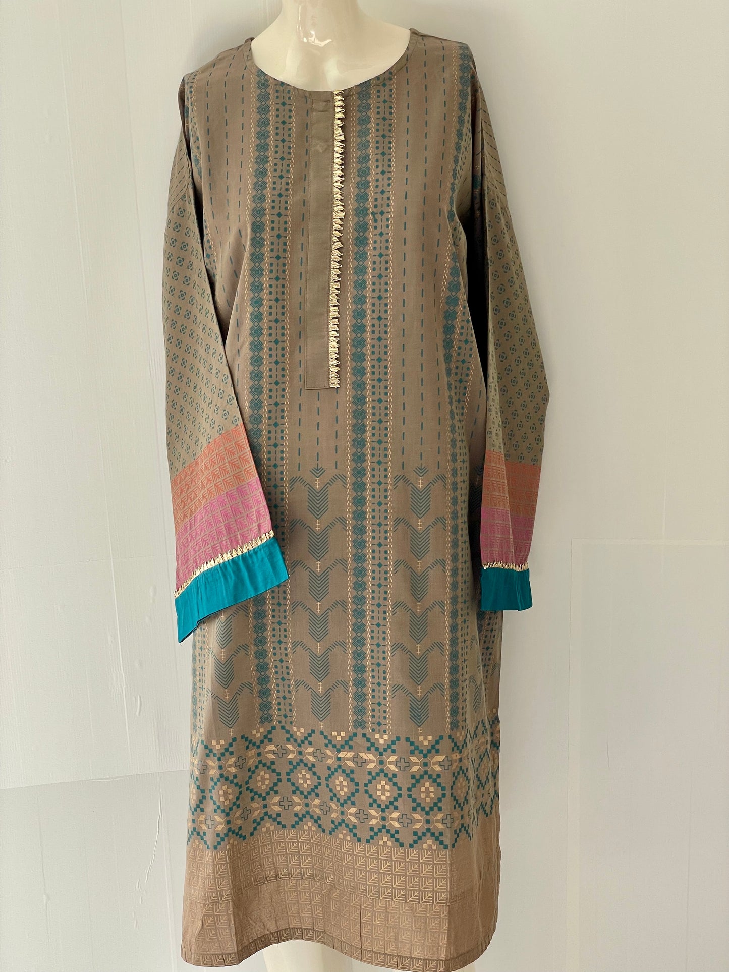 Pakistani Indian Blockprint Kurta Kurti Cotton lawn Top Dress Kameez