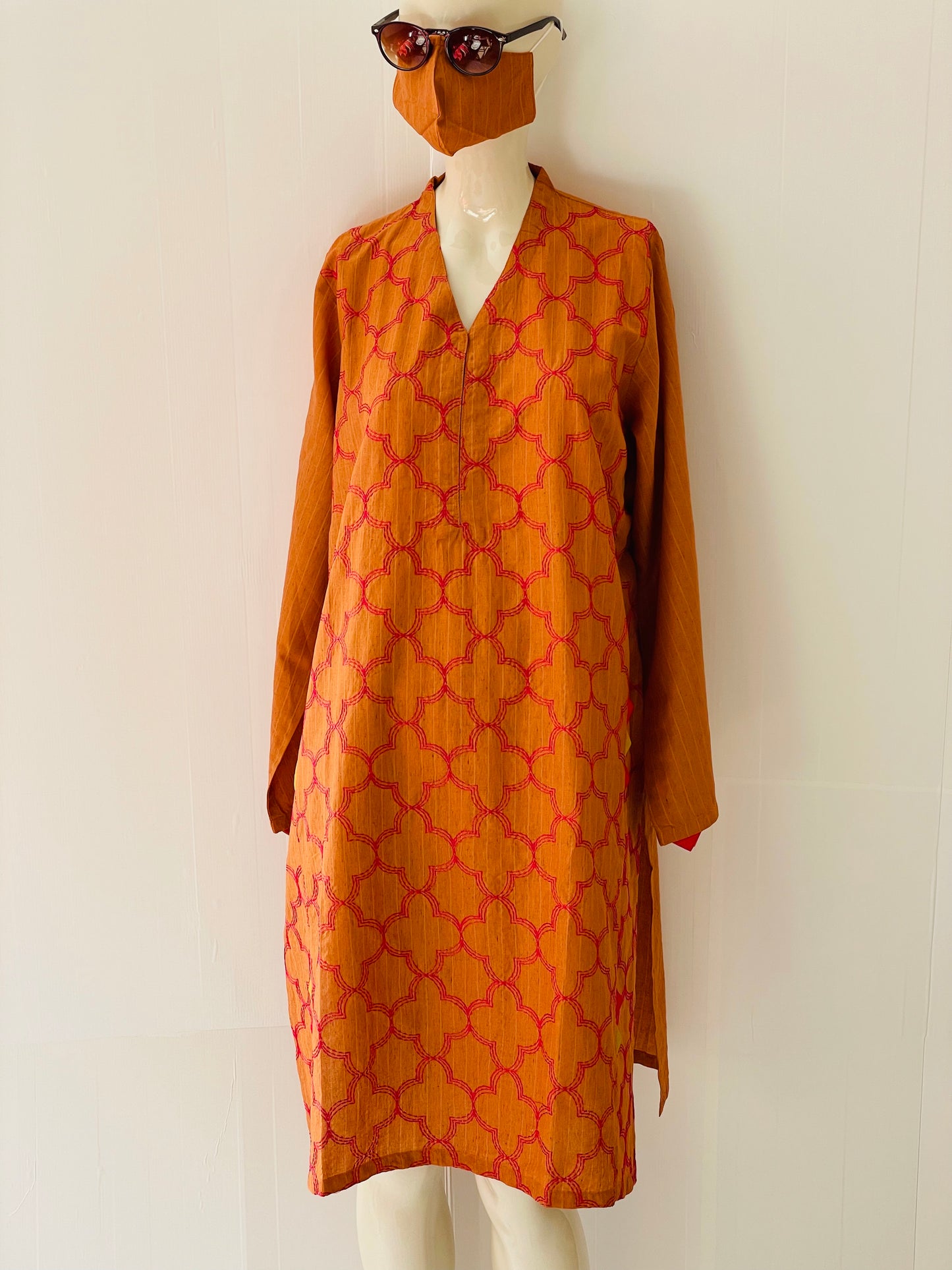 Pakistani Indian Embroidered Orange Kurta Cotton Missouri Dress