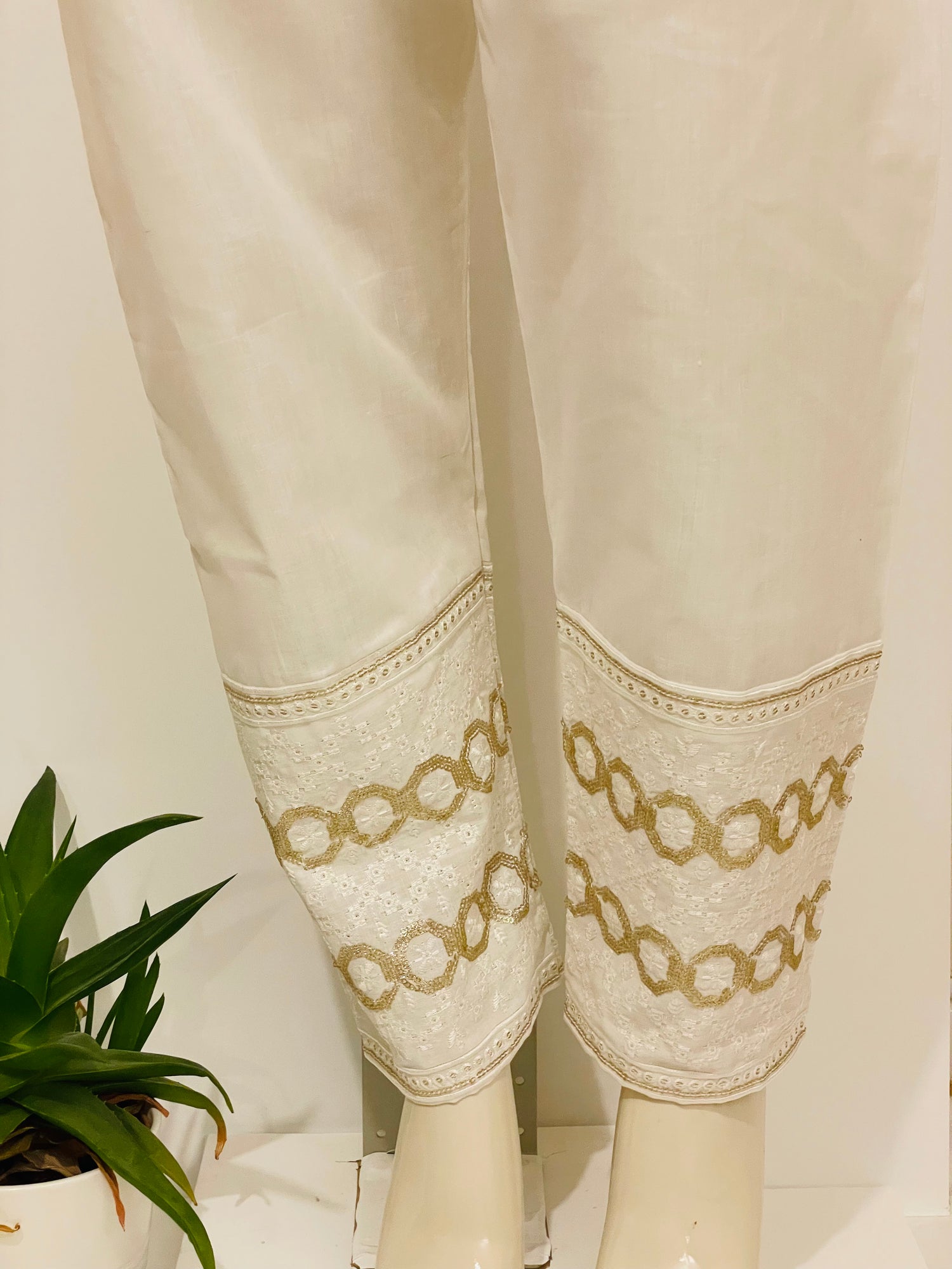 New pant design women OFF-WHITE cotton stretchable pants with Embroidery  kashmiri work trending , formal ladies