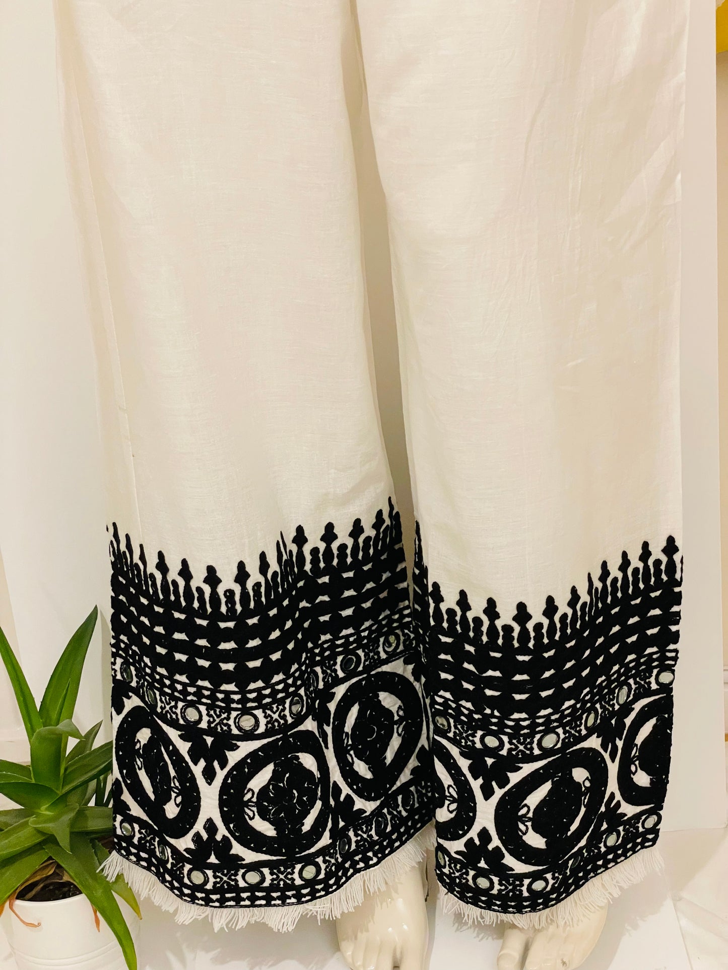White & Black Pakistani/indian Raw Silk Cigarette Pant for 