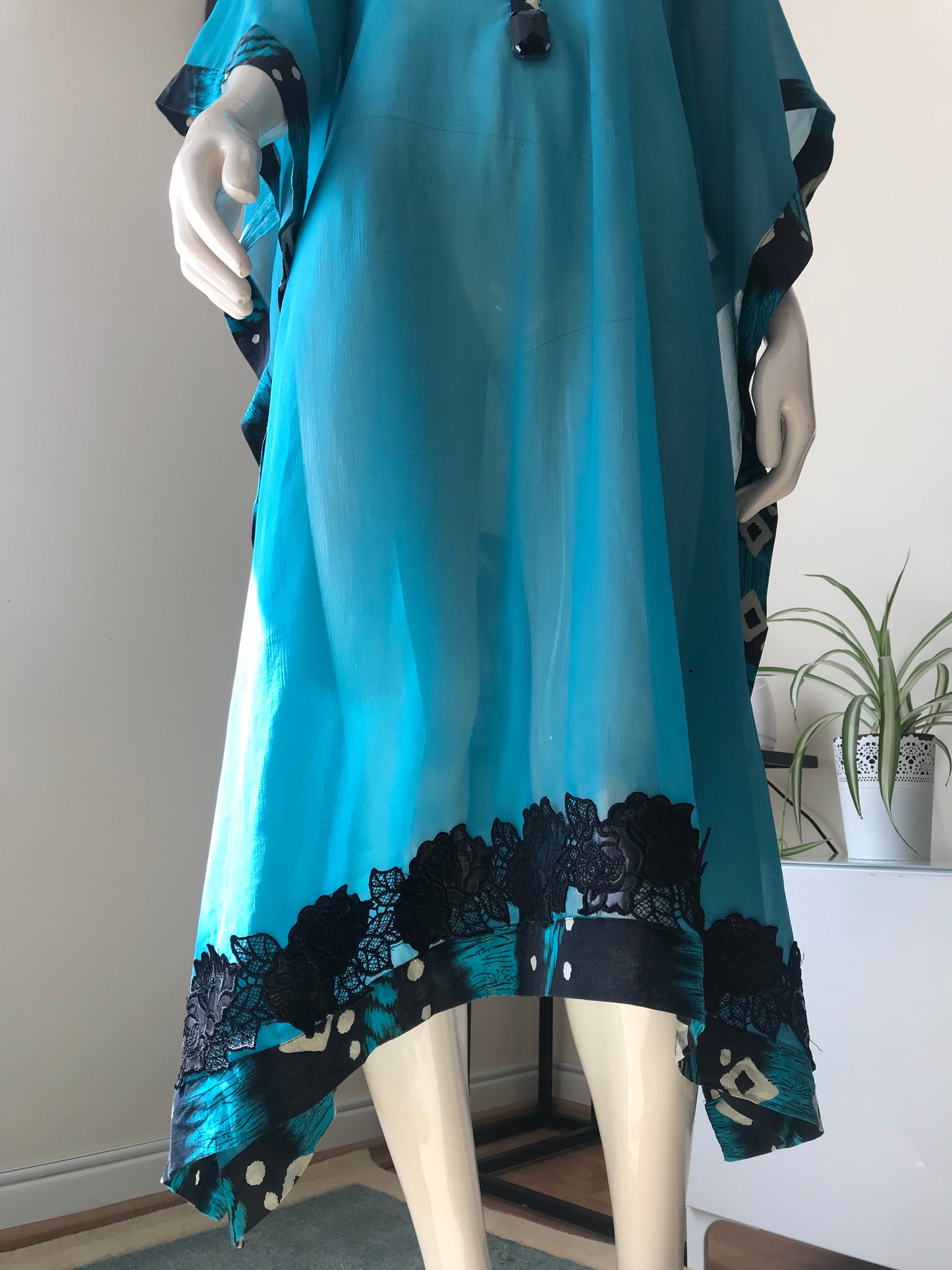 100% Chiffon Ice Blue Kaftan One size Ladies Summer Kimono Kaftan Long dress