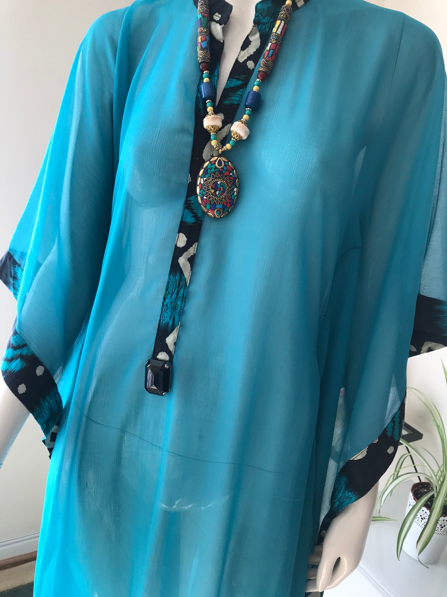 100% Chiffon Ice Blue Kaftan One size Ladies Summer Kimono Kaftan Long dress