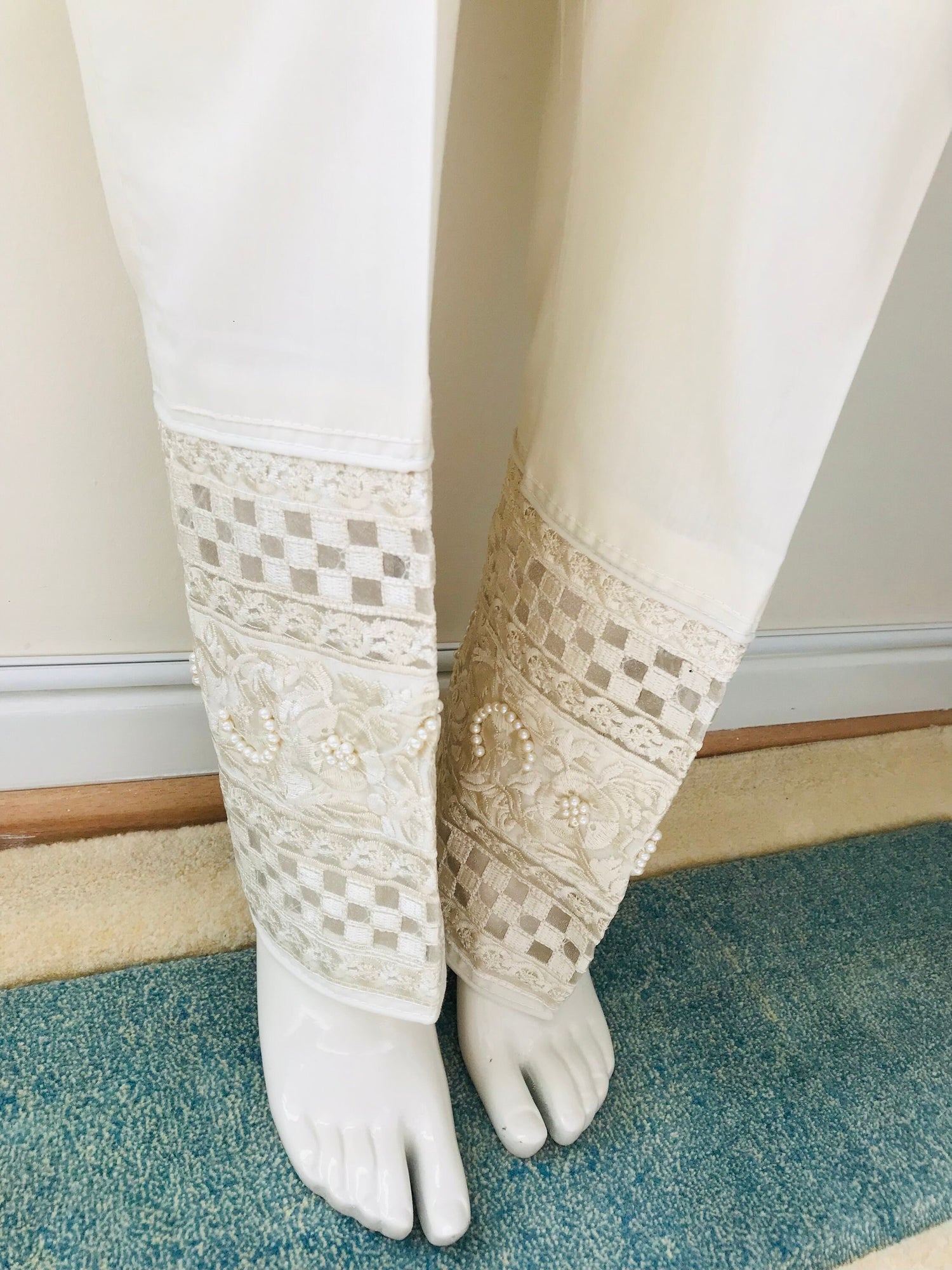 Indian Pakistani Pants/ Minimalist Cigarette Trousers/Cotton slim fit  trouser/Indian pants for women/pencil style trousers, Lace, pearls