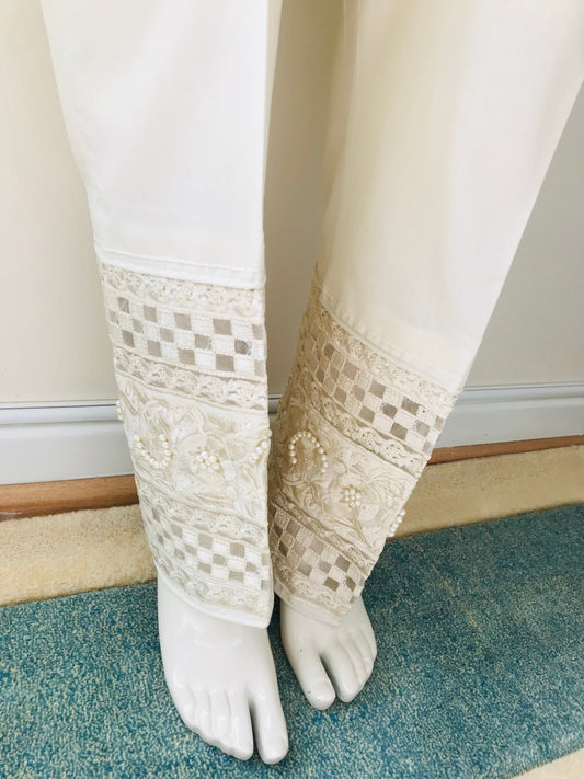 Indian Pakistani Trouser Cigarette Trousers/Cotton slim fit trouser/pencil style trousers, Lace, pearls