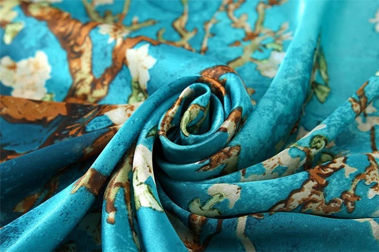 Almond Blossom Print Turquoise 100% Silk Scarves