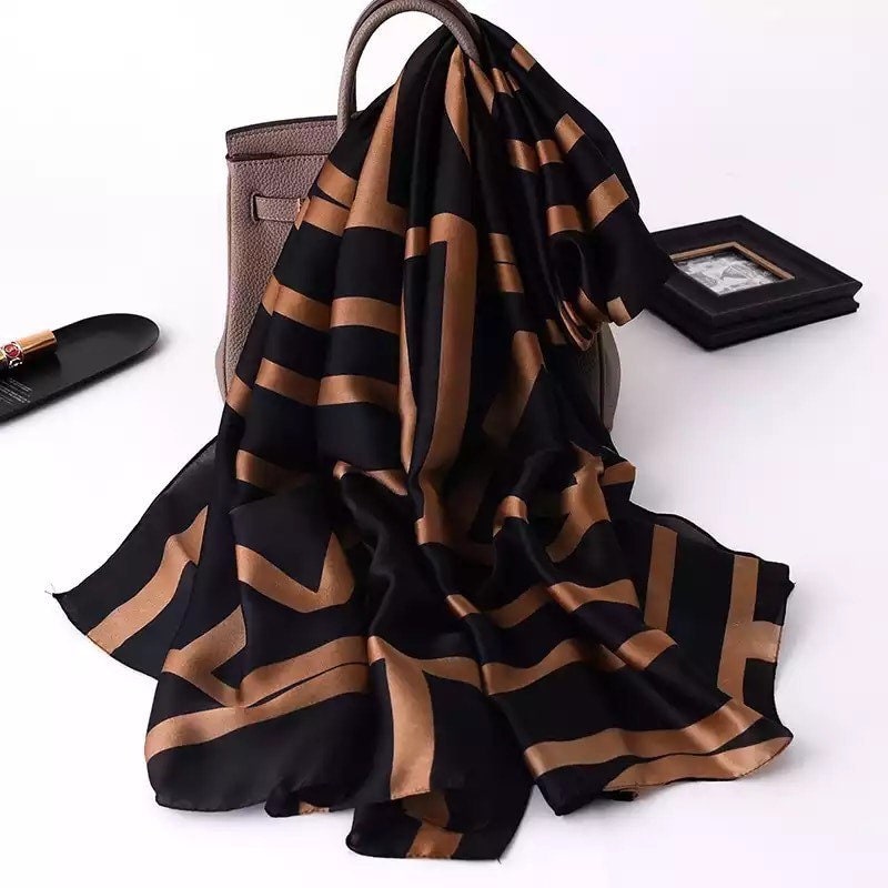 Luxury Women’s Scarf in Golden Abstract Print