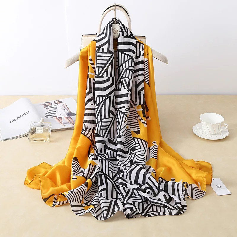 Luxury Womens Scarf in Mustard Yellow Scarf Zebra Design